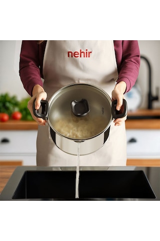 Nehir Napoli 24 Cm Paslanmaz Çelik Süzgeç Kapaklı Fonksiyonel Derin Tencere