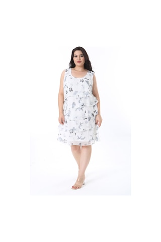 Kadın Büyük Beden Kemik Şifon Kumaş Volan Detaylı Astarlı Kat Kat Elbise 65n38197-kemik Kemik