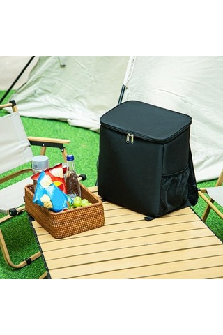 Yalıtımlı Piknik Sırt Çantası 25l Büyük Öğle Yemeği Çantası Su Geçirmez Oxford Çift Fermuarlı Seyahat Bira Soğutucusu Kamp Seyahat Yürüyüş Balıkçılık İçin Astarlı Siyah