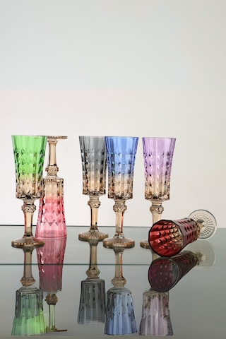 Çift Renk Flüte 6'lı Kristal Ayaklı Kahve Yanı Su Bardağı