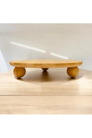 Smartizi Top Ayaklı Mini Bambu Sunumluk - 12 Cm Yuvarlak Doğal Ahşap Stand - Kahve Yanı, Lokumluk, Mumluk Ve Dekoratif Altlık