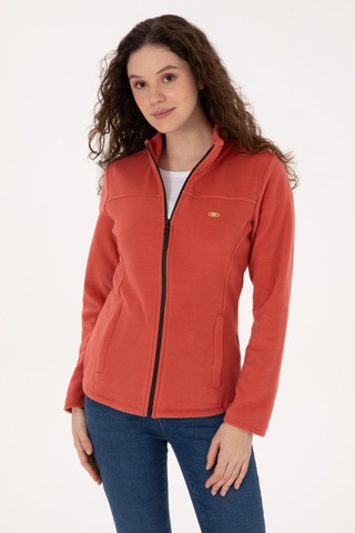U.S. Polo Assn. Kadın Kiremit Fermuarlı Dik Yaka Polar Sweatshirt 50316729-VR026
