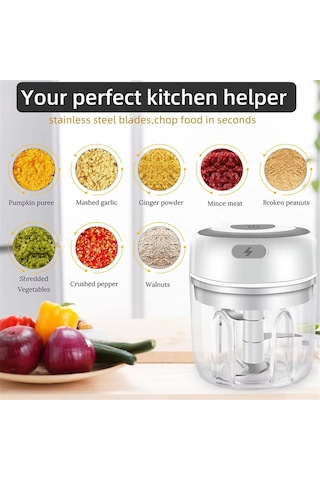 Elektrikli Sarımsak Ezici - Mini Sarımsak Ezici, Taşınabilir Et Doğrayıcı A Beyaz