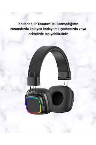Kablosuz - 861 - Rgb Işıklı Katlanabilir Bluetooth Kulak - Ece-umay - Üstü Kulaklık