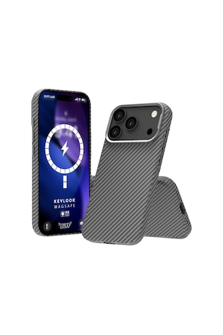 Apple iPhone Uyumlu 17 Pro İle Uyumlu Kablosuz Şarj Uyumlu Destekli Kevlook Kılıf Darbe Önleyici, Tam Koruma Gri