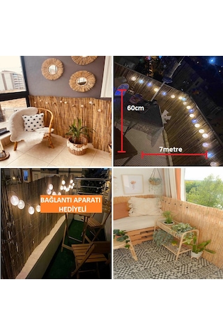 60 Cm X 7 Metre Doğal Bambu Çit Hasır Kamış Bahçe Çiti Balkon Çiti Dekorasyon Gölgelik Çit