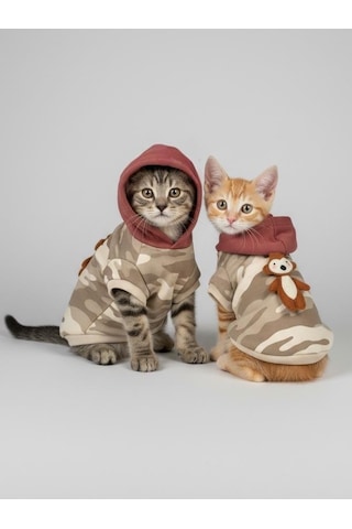 Safari Friends Kapüşonlu Kedi Sweatshirt Küçük Irklar