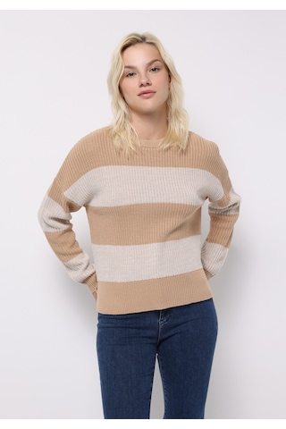 Colin's Colins Regular Fit Yuvarlak Yaka Çizgili Kadın Bej Kazak Cl1076812 Q1.v2 Beı Bej