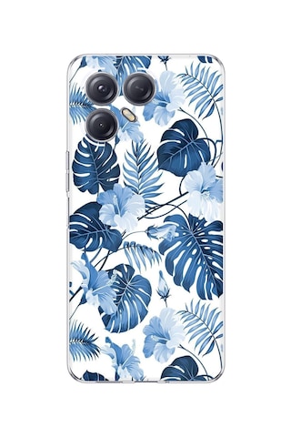 Tecno Pova 7 Ultra 5g Uyumlu Mavi Yaprak Ve Çiçek Desenli Baskılı Silikon Kılıf