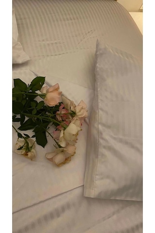 Otel Tipi 10 Adet Tek Çarşaf, Çift Kişilik Çizgili Saten 280x280 Beyaz