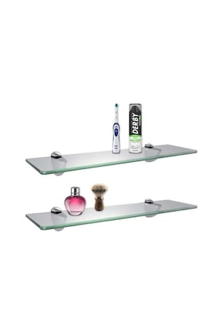 Depolife Cam Raf Ikili Set Banyo Duvar Ahşap Montajlı Etejer Rafı Rodajlı Cam Rafı Montaj Aparatlı Etajer Çok Renkli