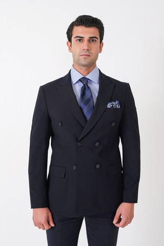 Efor Slim Fit Esnek %97 Yünlü Düz Lacivert Kruvaze Takım Elbise Tk 956
