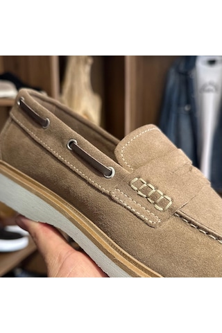Alza %100 Hakiki Deri Erkek Loafer Günlük Rahat Ve Şık Ayakkabı - Bej Süet