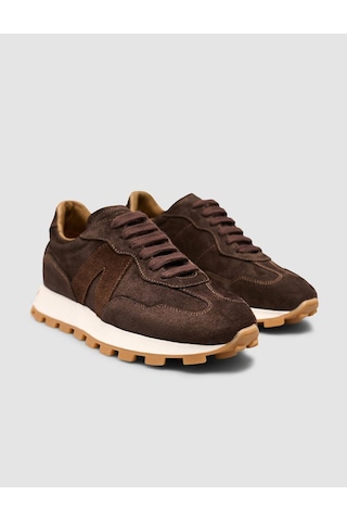 %100 Hakiki Süet Deri Kahverengi Bağıcıklı Kadın Sneaker Ayakkabı Kahverengi