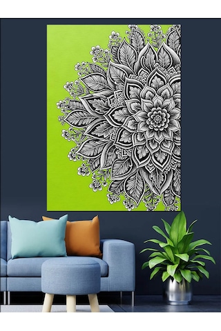 Yeşil Siyah Mandala Deseni Dekoratif Kanvas - Mdf Ahşap Tablo