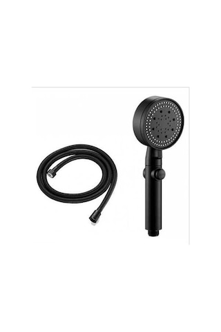 Besthome1 Siyah 5 Modlu Baskı Artırıcı Duş Şefası - 1.5m Patlama Dayanıklı Boru İle Silikon Uçlu Duş Başlığı Siyah