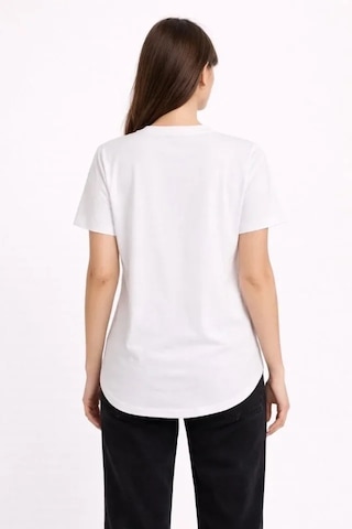 Defymoda Basic T-shirt Kısa Kol Bisiklet Yaka Oval Kesim Tişört - Beyaz