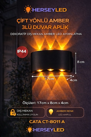 Çift Yönlü Amber 3lü Duvar Aplik Dekoratif Dış Mekan Amber Led Aydınlatma Amber
