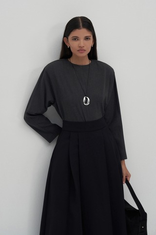 Siyah Volanlı Midi Etek Siyah