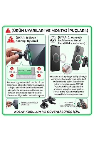 Araç İçi Multimedya Ekran Tipi Mıknatıslı Telefon Tutucu 360 Döner Metal Plaka Dahili Siyah Kıskaçlı Tutacak C38
