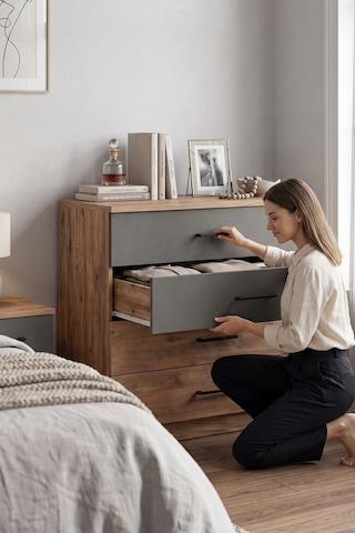 Letrina Modern 4 Çekmeceli Antrasit Ve Antik Çam Şifonyer Antik Çam Antrasit Letrina