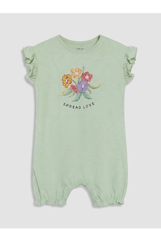 LC Waikiki Lcw Baby Yeşil Fırfırlı Baskılı Kız Bebek 2'li Tulum Lıght Green