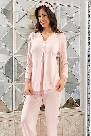 Xses 2190 Kadın Hamile Lohusa Sabahlıklı Pijama Takım-pudra