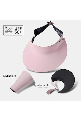 Valkyrie Kadın Bej Vizör Şapka Upf50+ Uv Korumalı Ayarlanabilir Yazlık Geniş Siperlikli Güneşlik Pembe