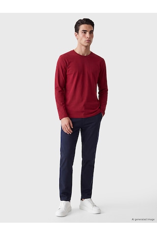 LC Waikiki Lc Waıkıkı Bordo Bisiklet Yaka Uzun Kollu Erkek Pijama Üst