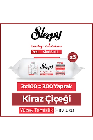 Sleepy Easy Clean Kiraz Çiçeği Yüzey Temizlik Havlusu Mendili 3x100 (300 Yaprak)