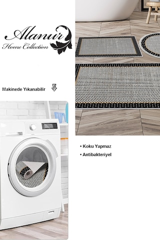 Dekoreko Kaymaz Taban Djt 3 Lü Banyo Paspas Takımı Trend Karışık Modern 604m Siyah
