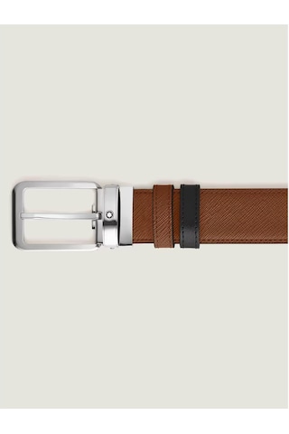Montblanc Dikdörtgen Tokalı Kızıl Kahve - Siyah 30 Mm Çift Tarafl Kahverengi