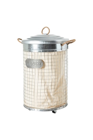 Mudo Home Rıver Kapaklı Metal Çamaşır Sepeti 37x57 Gri