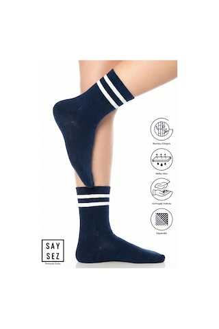 Saysez Bambu Unisex Tenis Kolej Çizgili Lacivert Premium Dikişsiz Soket Çorap Lacivert