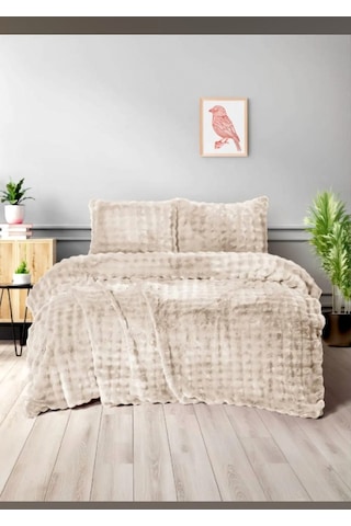 Merinos Diamond Kürk Comforter Set Çift Kiş Yorganseti-bubble Bej Bej