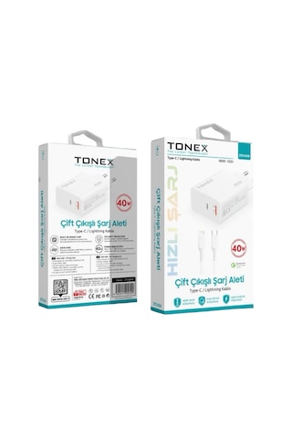 Tonex Type-c To Lightning Çift Çıkışlı 40w Şarj Aleti - Tonex Type-c To Lightning Çift Çıkışlı 40w Şarj Aleti -