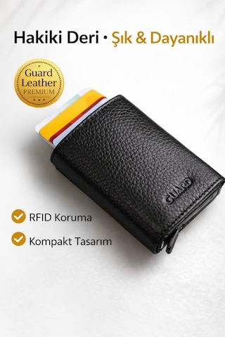 Guard 5238 Siyah Mekanizmalı Hakiki Deri Erkek Cüzdan & Kartlık
