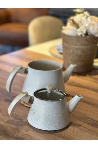 Yunusoğlu Home Granit Kaplama Pramit Cam Kapaklı Çaydanlık Krem Krem