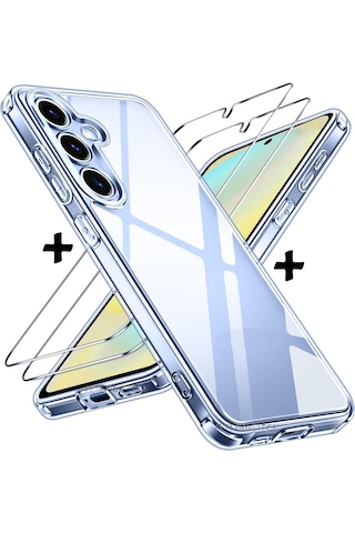 Samsung Galaxy S25 Uyumlu Kılıf Şeffaf Silikon + 9h Ekran Koruyucu Cam