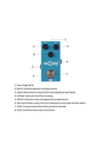 Ruicoo Gitar Gecikme Efekt Pedalı Metal Kasa 6.35mm Giriş/çıkış, Gecikme Süresi-volüm-ktekrar Kontrolü, Mavi Led, Doğru Pas-through Anahtarı