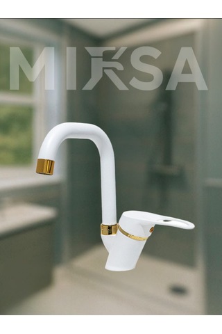 Lüx Beyaz-gold Köşe Borulu Banyo Lavabo Bataryası, Musluğu, Çift Su Girişli