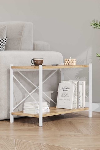 Koltuk Yani Sehpa Beyaz Profil Çam Sunta 60x24x44 Cm Mtl024 Beyaz-çam