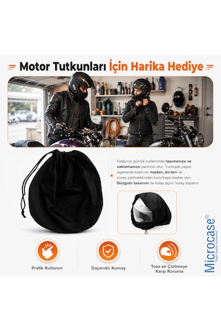 Microcase Motosiklet Ve Bisiklet Kaskı El Tutacaklı Büzgülü Taşıma Saklama Çantası Koruyucu Kese 47x42 Cm Al5687 Siyah