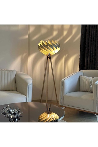 Ahşap Tripod Lambader, Modern Dekoratif Salon Lambası, Krem Renk 3 Ayaklı Ayaklı Lamba, Oturma Odası Yatak Odası K Çok Renkli