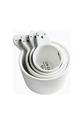 Crate & Barrel Ghost Stoneware Ölçü Kapları, El Yapımı Sırlı Seramik Ve 4 Lü Ölçü Seti Çeyiz Çatal, Kaşık & Bıçak Takımları Beyaz