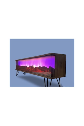 Tv Sehpası Full Şömineli Kumandalı Bluetooth Stereo Ses 6 Modlu Ünite 175 Cm Mdf Metal Ayak Garda Ve Siyah Garda Ve Siyah