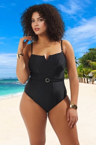 Ersefa Konforlu Plus Size Mayo Tasarım Büyük Beden Plaj Kıyafeti Tam Des Siyah