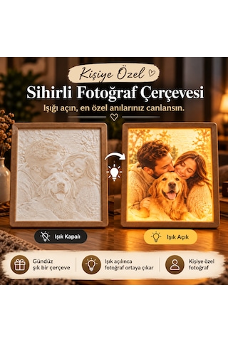 Kişiye Özel Sihirli Fotoğraf Çerçevesi Led Gece Lambası Lithophane Çok  Renkli