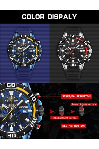 Megır Erkek Saatleri Kuvars İş Saati Spor Kronograf Işıklandırmalı 3atm Su Geçirmez Saat Dakika Saniye Gösterimi Silikon Kayışlı Moda Analog Kol Saati Erkekler İçin Çok Renkli