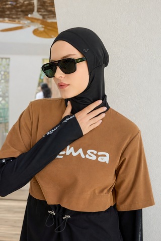 Remsa Mayo Spor Likra Logo Detay Tam Kapalı Tesettür Mayo R140 Camel